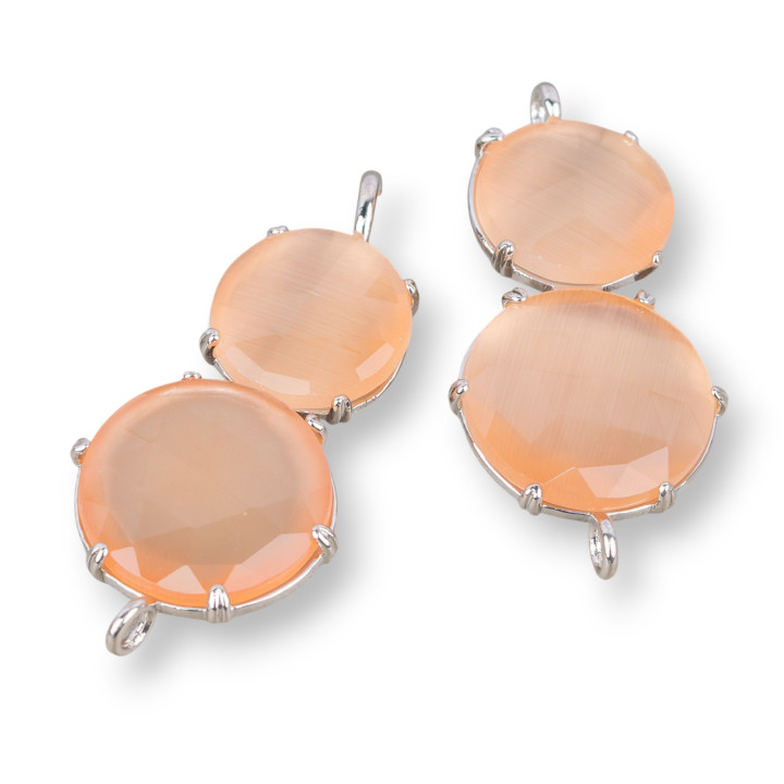 Connettore Componente Di Ottone Con Occhio Di Gatto Incastonato 20x40mm 6pz Rodiato Pesca