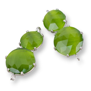 Connettore Componente Di Ottone Con Occhio Di Gatto Incastonato 20x40mm 6pz Rodiato Verde Bosco