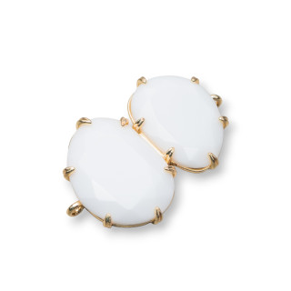 Connettore Componente Di Ottone Con Occhio Di Gatto Incastonato 22x35mm 6pz Dorato Bianco