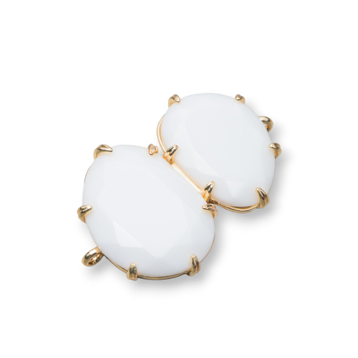 Connettore Componente Di Ottone Con Occhio Di Gatto Incastonato 22x35mm 6pz Dorato Bianco