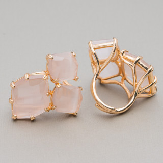 Anillo Bronce Ojo De Gato 30x38mm Tamaño Ajustable Polvo Dorado