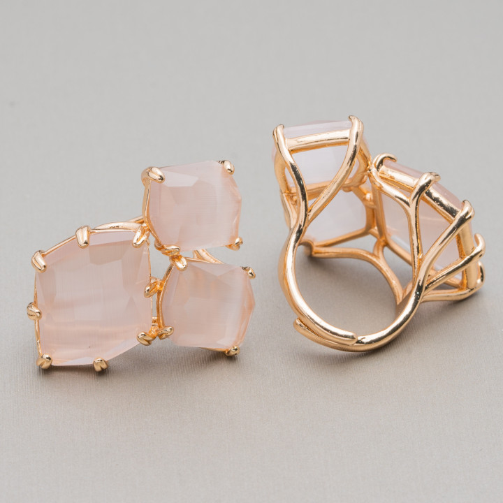 Bronze Ring With Cat's Eye 30x38mm Adjustable Size Golden Powder