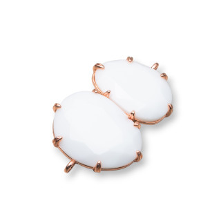 Brass Component Connector with Cat's Eye Set 22x35mm 6pcs Rose Gold White Agate