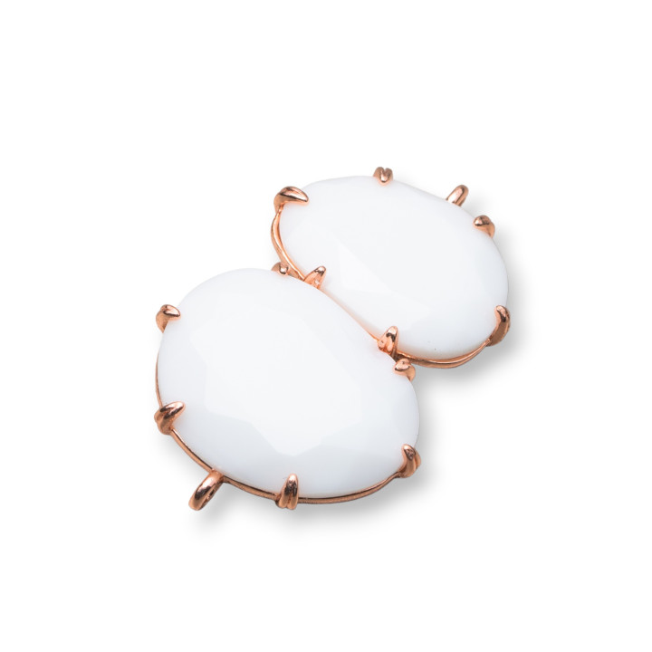 Conector de componente de latón con ojo de gato integrado 22x35 mm 6 piezas Ágata blanca de oro rosa