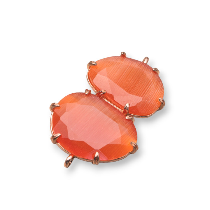 Messingkomponentenverbinder mit eingebettetem Katzenauge 22 x 35 mm 6 Stk. Roségold Orange