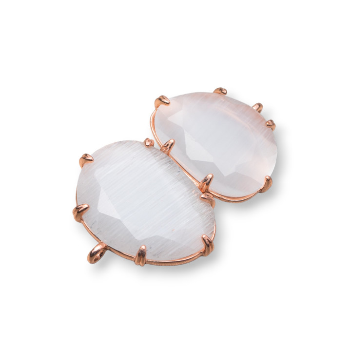 Brass Component Connector With Cat's Eye Set 22x35mm 6pcs Rose Gold White Transparent