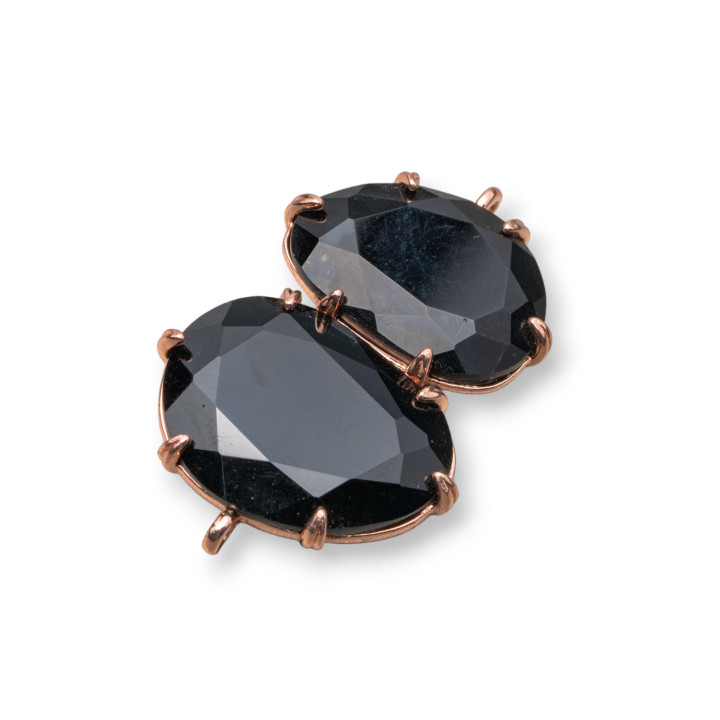 Connettore Componente Di Ottone Con Occhio Di Gatto Incastonato 22x35mm 6pz Oro Rosa Nero