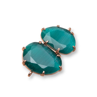 Conector de componente de latón con ojo de gato integrado 22x35 mm 6 piezas Oro rosa Verde esmeralda
