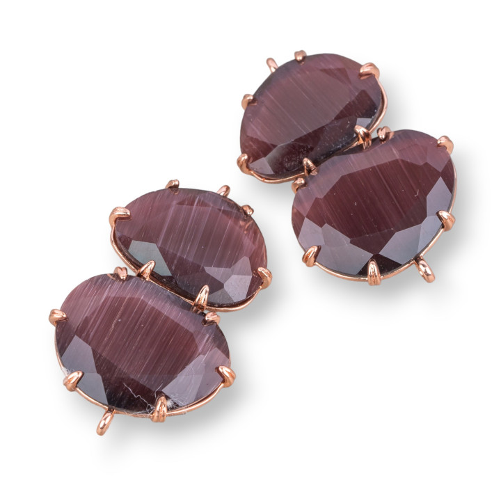 Connettore Componente Di Ottone Con Occhio Di Gatto Incastonato 22x35mm 6pz Oro Rosa Viola