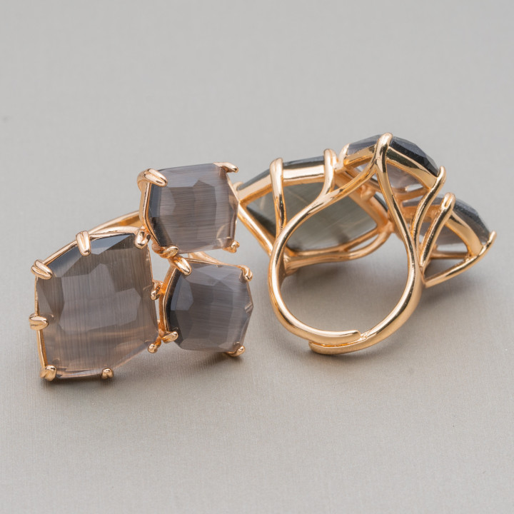 Bronzering mit Katzenauge 30x38mm Größenverstellbar Goldgrau