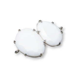 Connettore Componente Di Ottone Con Occhio Di Gatto Incastonato 22x35mm 6pz Rodiato Agata Bianca