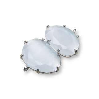 Connecteur Composant Laiton Avec Oeil de Chat Intégré 22x35mm 6pcs Plaqué Rhodium Blanc Transparent