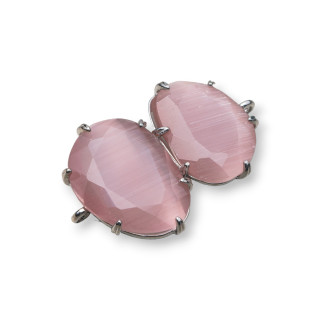 Connettore Componente Di Ottone Con Occhio Di Gatto Incastonato 22x35mm 6pz Rodiato Cipria