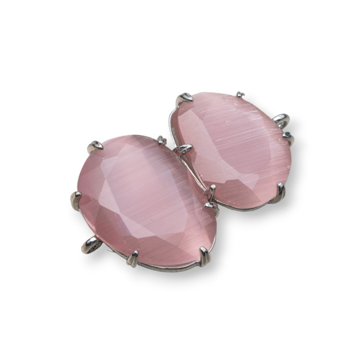 Connettore Componente Di Ottone Con Occhio Di Gatto Incastonato 22x35mm 6pz Rodiato Cipria