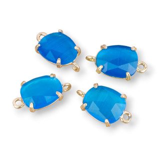 Brass Component Connector With Faceted Cat's Eye 11x17mm 16pcs Light Blue