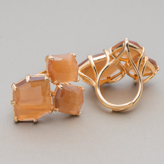 Anillo De Bronce Con Ojo De Gato 30x38mm Tamaño Ajustable Marrón Dorado