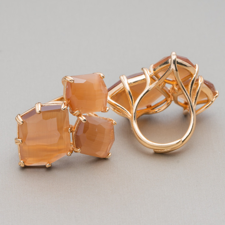 Bronze Ring With Cat's Eye 30x38mm Adjustable Size Golden Brown