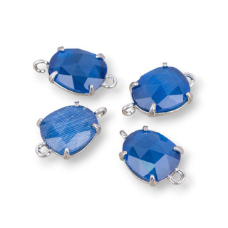 Brass Component Connector With Faceted Cat's Eye 11x17mm 16pcs Rhodium Plated Blue