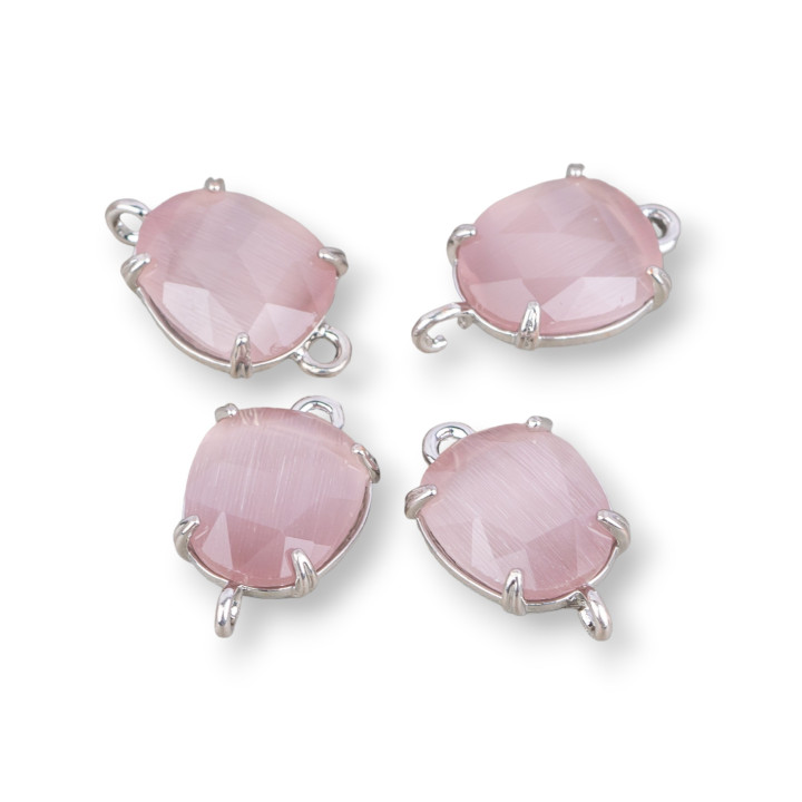 Connecteur Composant Laiton Oeil de Chat Facette 11x17mm 16pcs Poudre Plaqué Rhodium
