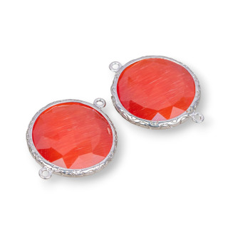 Conector de componente de latón de ojo de gato redondo de 20 mm con 2 anillos 10 piezas de rodio naranja intenso