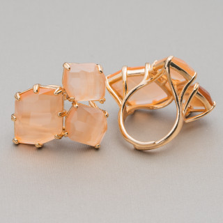 Bronze Ring With Cat's Eye 30x38mm Adjustable Size Golden Peach