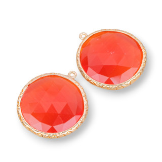 25mm Rond Cat Eye Laiton Composant Connecteur avec 1 Anneau 10pcs Doré Orange Profond