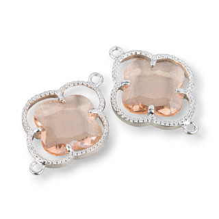 Connecteur de composants en laiton avec cristaux d'oeil de chat Trèfle à quatre feuilles 20x28mm 10pcs Champagne Trasparen plaqu