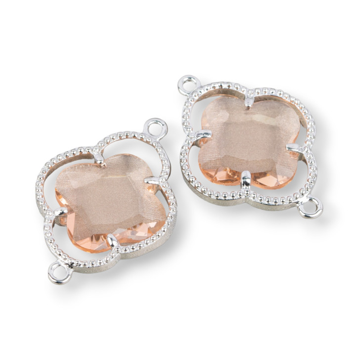 Connecteur de composants en laiton avec cristaux d'oeil de chat Trèfle à quatre feuilles 20x28mm 10pcs Champagne Trasparen plaqu