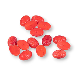 Red Bamboo Coral Rose Component Half Hole Oval 5x7mm 5gr 38pcs Approx.