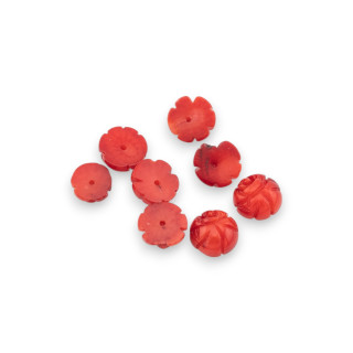 Red Bamboo Coral Rose Component Half Round Hole 6mm 5gr Approximately 30pcs