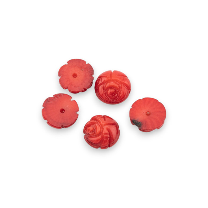 Composant Corail Roses Rouge Bambou Demi Rond Trou 8mm 5gr 18pcs Environ