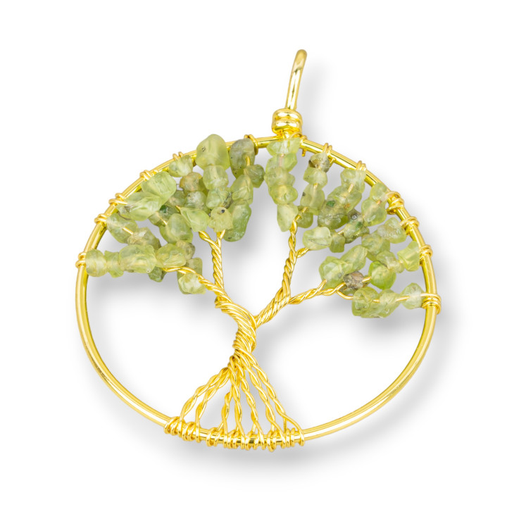 Colgante Arbol De La Vida Con Piedras Duras 50mm 2pcs Peridoto Dorado