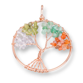 Pendentif Arbre De Vie Avec Pierres Dures 50mm 2pcs Or Rose Arc-En-Ciel