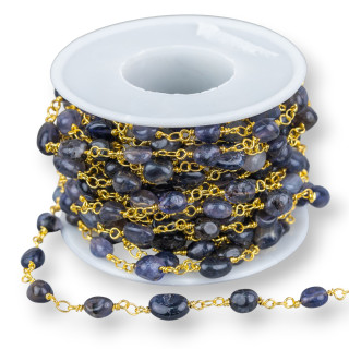 Messing-Rosenkranzkette mit harten Steinen, getrommelt, 1 m goldener Iolith