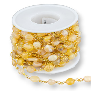 Brass Rosary Chain With Semi-precious Stones Tumbled Stones 1m Golden Yellow Opal