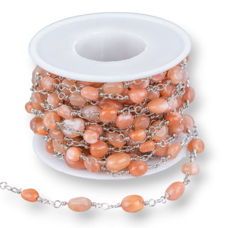 Chapelet Chaîne En Laiton Avec Pierres Dures Roches Roulées 1mt Rhodium Sun Stone