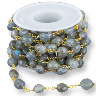 Brass Rosary Chain With Semi-precious Stones Tumbled Stones 5mt Large Golden Labradorite