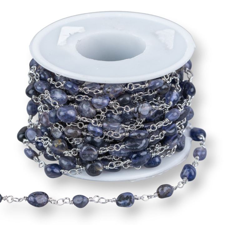 Chapelet Chaîne En Laiton Avec Pierres Dures Pierres Roulées 5mt Rhodium Iolite