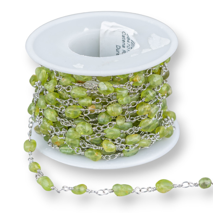 Brass Rosary Chain With Semi-precious Stones Tumbled Stones 5m Rhodium-Plated Peridot