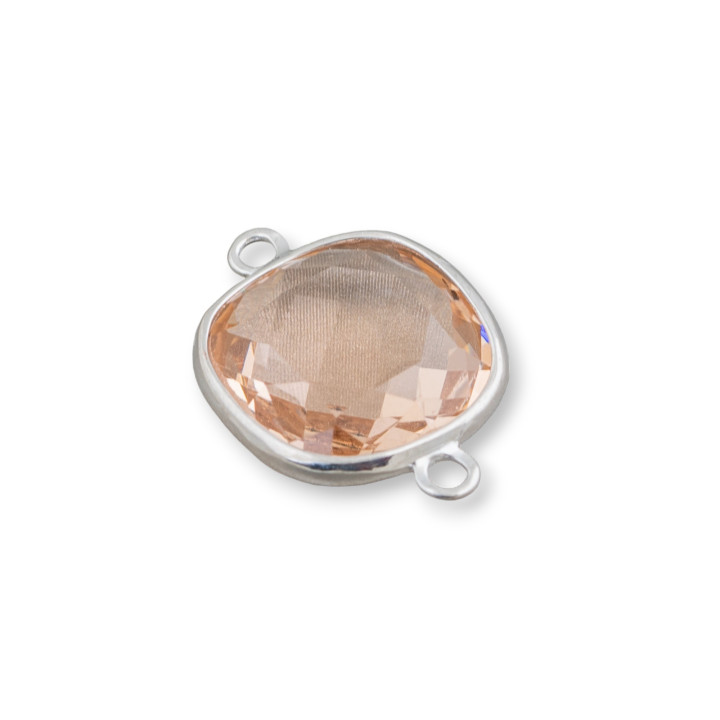 Connettore Componente Cabochon Incastonato Di Cristalli Quadrato 14mm Con 2 Anellini 10pz Rodiato Champagne