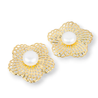 Bronze Komponentenverbinder mit Flussperlen 33mm 4St