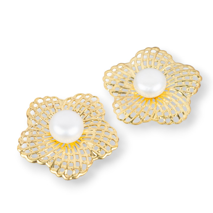 Conector de componente de bronce con perlas de río 33 mm 4 piezas