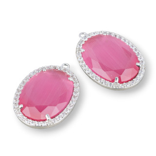 Connecteur Composant Laiton Avec Cristaux Et Zircons Incorporés 15x20mm 10pcs Rhodium Fuchsia