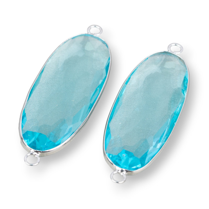 Connecteur Composant Laiton Avec Cristaux Ovale 18x48mm 10pcs Bleu Clair Et Rhodium