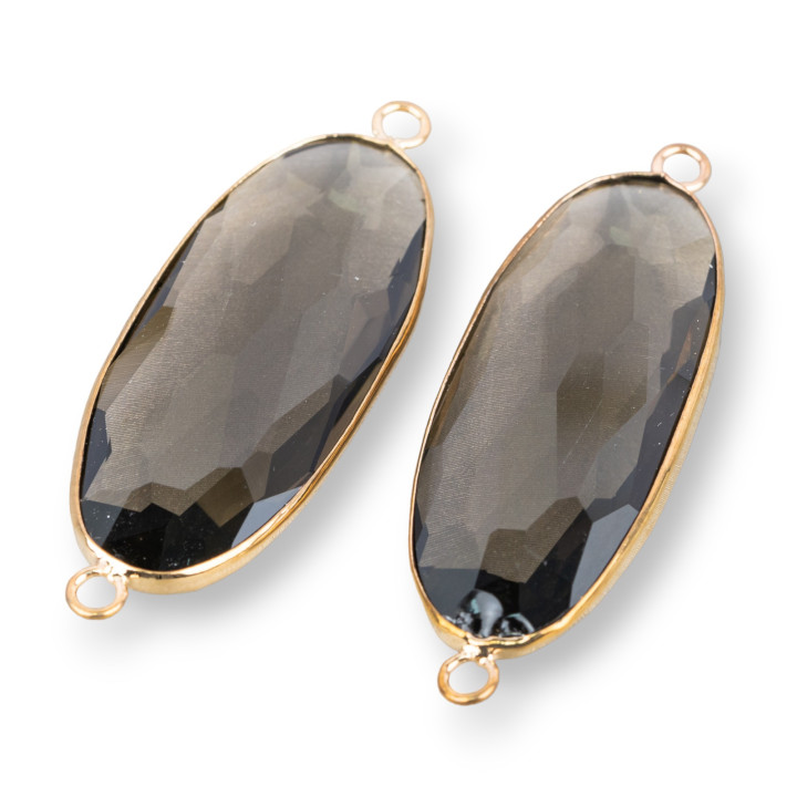 Ορειχάλκινος σύνδεσμος εξαρτημάτων με κρύσταλλα Σετ Οβάλ 18x48mm 10τμχ Καπνιστό και Χρυσό