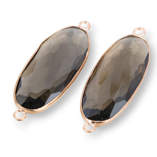 Brass Component Connector With Crystals Set Oval 18x48mm 10pcs Smoked And Rose Gold