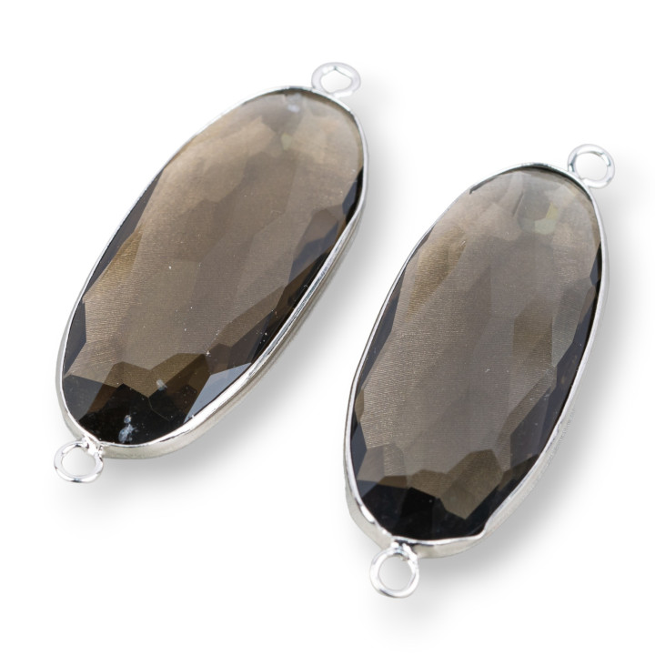 Connettore Componente Di Ottone Con Cristalli Incastonati Ovale 18x48mm 10pz Fume' E Rodiato