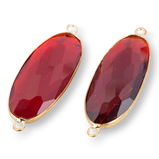 Connettore Componente Di Ottone Con Cristalli Incastonati Ovale 18x48mm 10pz Rosso E Dorato