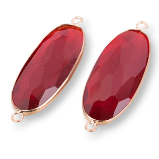 Conector de componente de latón con juego de cristales Oval 18x48mm 10pcs Rojo y oro rosa
