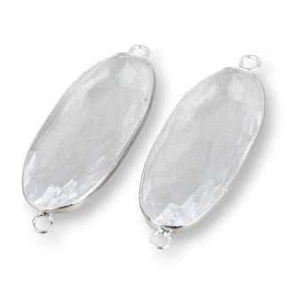 Conector Componente Laton Con Cristales Set Oval 18x48mm 10pcs Transparente Y Rodio